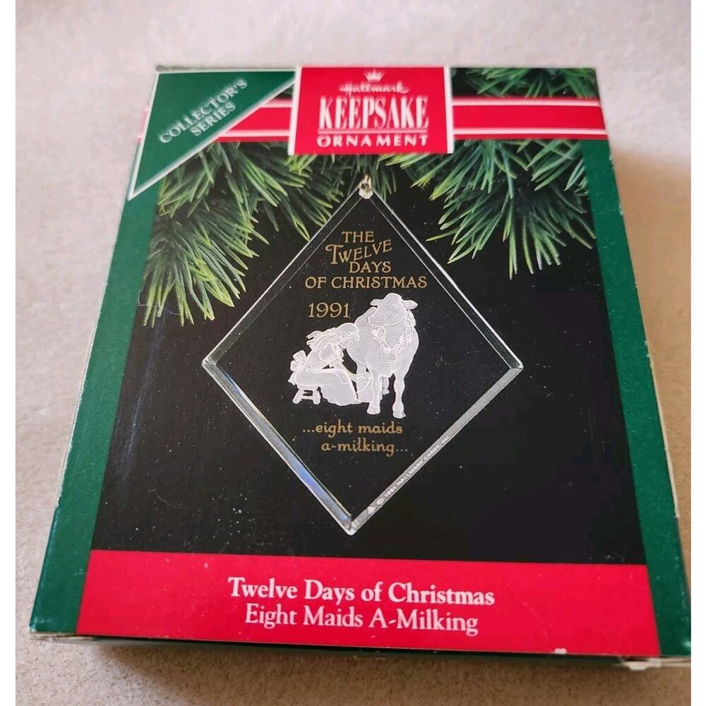 1991 Hallmark Twelve 12 Days of Christmas "Eight Maids A-Milk" Acrylic Ornament